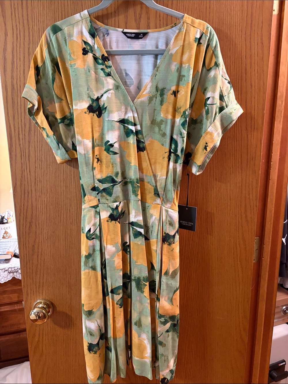 Simply Vera Vera Wang Yellow and Green Floral Midi Dress